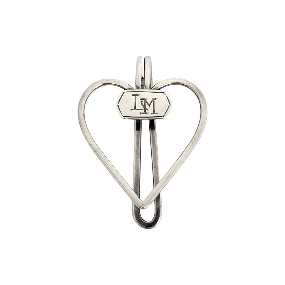 James E Blake Sterling Silver Heart Napkin Clip with Monogram #13725